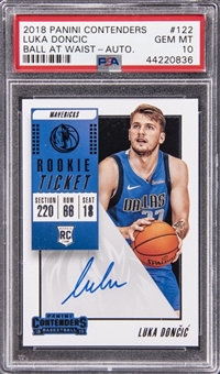 2018-19 Panini Contenders #122 Luka Doncic Signed Rookie Card - PSA GEM MT 10